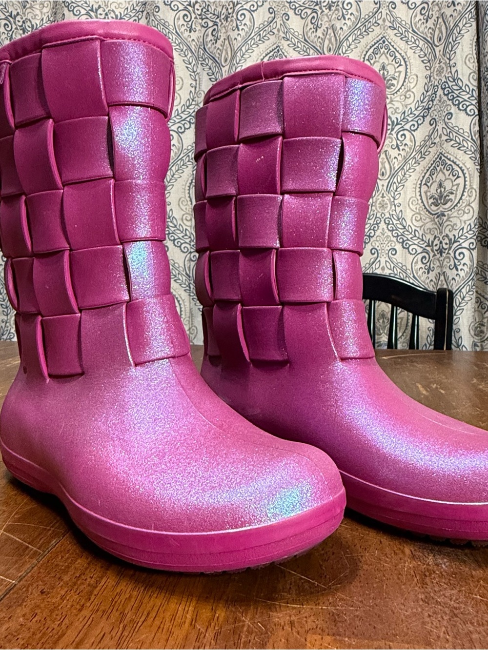 CROCS Women's Metallic Pink Woven Rain Boots